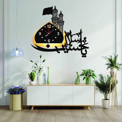 Salam Ya Hussain Beautiful Matte Black wooden wall clock Modern Design Big Clocks For Living Room drawing room and gifts