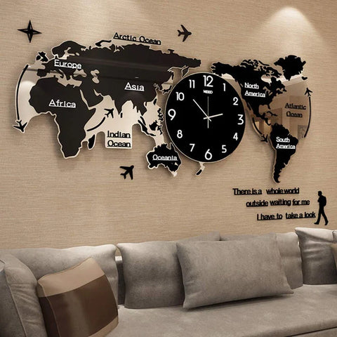 WOODEN WORLD MAP WITH CLOCK