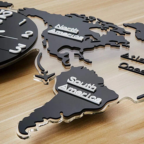 WOODEN WORLD MAP WITH CLOCK