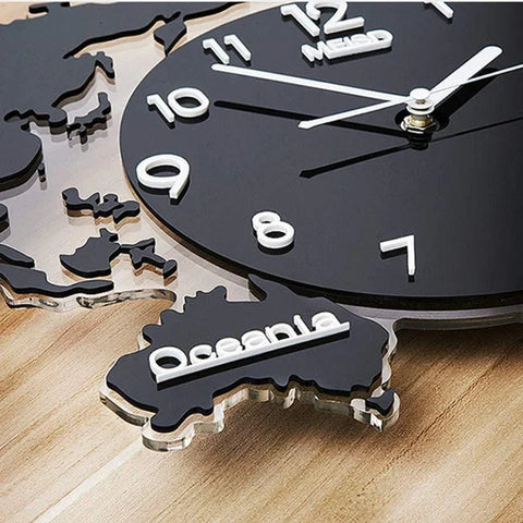 WOODEN WORLD MAP WITH CLOCK