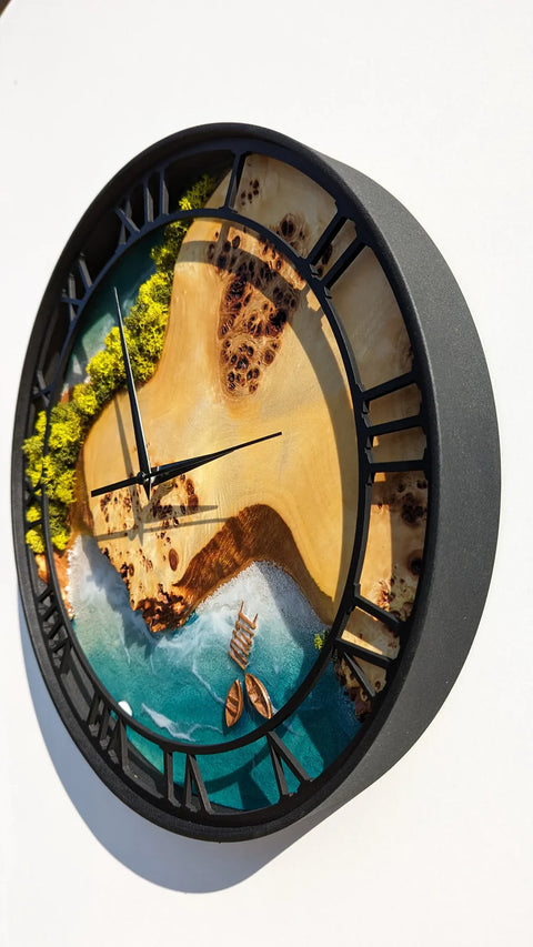 Moss Wood Wall Clock, Metal and Wooden Wall Clock, Wooden Wall Clock & Moss Wall Art, Epoxy Resin Clock, Preserved Stabilized Moss