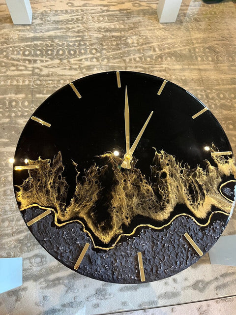 Epoxy resin wall clock Modern black and gold clock unique by epoxy resin art 60th birthday gift for men